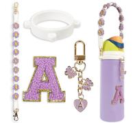 Bonito juego de dijes de letras compatible con botella de agua Owala de 24 onzas, 32 onzas, 40 onzas, Owala Kids, vaso de café Owala, Owala FreeSip, incluye correa de asa, para accesorios de taza