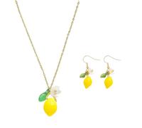 Bonito juego de joyas de frutas con collar y aretes de limón, joyería ligera con temática de frutas para uso diario de verano, accesorios elegantes y refrescantes para mujeres, regalos de primera