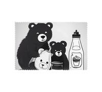 Bonito juego de manteles individuales con diseño de oso de botella de leche, 6 piezas, lavable, adecuado para uso en interiores y exteriores o decoración de mesa de comedor.