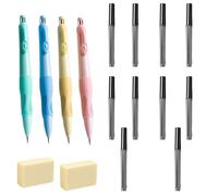 Bonito juego de portaminas, 4 lápices de agarre ergonómico de 2 mm con 80 recambios de mina y 2 gomas de borrar para escribir, dibujar, suministros escolares en casa, oficina