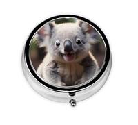 Bonito koala. Este pequeño pastillero redondo impreso es un organizador portátil de pastillas y vitaminas perfecto para bolsillos, bolsos y viajes.