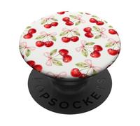 Bonito lazo rosa y patrón de cerezo estética de acuarela PopSockets PopGrip Adhesivo
