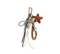 Bonito llavero con colgante para bolso, cuerda trenzada, llavero para mochila, bolso, decoración, cuerda trenzada, colgante de estrella hecho a mano, marrón, M