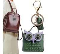 Bonito llavero de búho, multiuso, lindo monedero, llavero de cuero con borla de búho, bolsa de joyería con llavero para mujer, almacenamiento de monedas, auriculares inalámbricos, anillos, aretes,