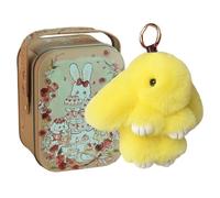 Bonito llavero de conejo lulu con estaño, llavero de conejo en caja de hierro, llavero de pelo de conejo artificial, llavero de conejo-lulu, para decoración de llaves de coche, mochila, amarillo,