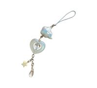 Bonito llavero de corazón con lazo de mariposa y abalorios de flores de perlas, material de manualidades para niñas, accesorio de moda, BL, 15.5CM