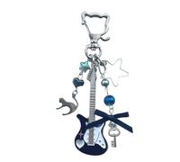 Bonito llavero de guitarra de gatos con cuentas de colores, dije de aleación resistente para los amantes de la música y accesorios de moda, abalorio vintage con cuentas