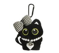 Bonito llavero de peluche de gato negro, adorable accesorio de monedero, colgante único para mujeres y estudiantes, Cuadrícula blanca y negra, M