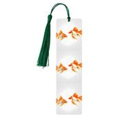 Bonito marcapáginas de madera con estampado de pez dorado, borlas coloridas, adorno para Navidad, boda, fiesta de cumpleaños