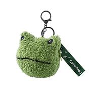 Bonito monedero de felpa verde con forma de rana, bolsas de monedas con forma de rana kawaii, bolsas de almacenamiento portátiles para auriculares, mini cartera con colgantes de cordón para mujeres y