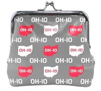Bonito monedero floral para mujer, de cuero, lindo estado de Ohio, color gris, con cierre de beso, monedero, monedero para monedas de 4.53 x 4.13 pulgadas
