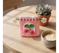Bonito monedero hecho a mano con borlas de cereza, mini bolsa de almacenamiento, llavero de punto Kawaii