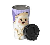 Bonito mono dorado con una taza de café aislada. Elegante termo de 500 ml que mantiene las bebidas calientes durante horas, perfecto para café, té y mucho más.