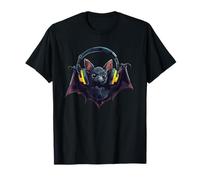 Bonito murciélago con Auriculares trae un Atuendo Nocturno Camiseta