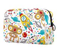 Bonito neceser con diseño de robot para mujer, neceser de viaje, bolsa organizadora de maquillaje con cremallera, multicolor, 18.5x7.5x13cm/7.3x3x5.1in, Neceser