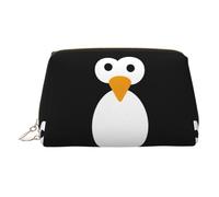 Bonito neceser de piel de primera calidad con estampado de pingüino con bolsa portátil impermeable abierta y plana, Gold, Talla única