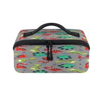 Bonito neceser de viaje con diseño de dinosaurio, portátil, impermeable, abierto y plano, organizador de viaje para mujeres y hombres