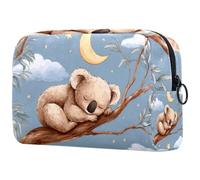 Bonito neceser de viaje con diseño de koala durmiendo en una rama para mujer, bolsa organizadora de maquillaje grande con cremallera