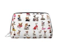 Bonito organizador de cosméticos con estampado de carlino de chihuahua, a prueba de golpes, con amplia apertura de cremallera para viajes, Silver, One Size