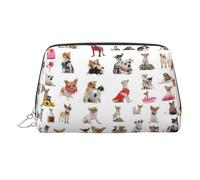 Bonito organizador de maquillaje con estampado de carlino chihuahua, versátil, con cierre de cremallera seguro para mujer, Silver, One Size