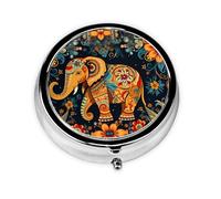 Bonito organizador de pastillas, pastillero AM PM, pequeño y grande, diseño personalizado único, chapado en hierro, perfecto para bolso y elefante floral ornamentado sobre la marcha