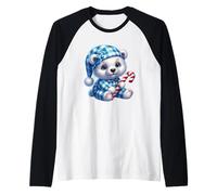Bonito Oso con Dije navideño de bastón de Caramelo Camiseta Manga Raglan