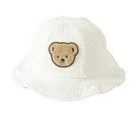 Bonito oso de dibujos animados para niños, sombrero de pescador, protección solar, cómodo de llevar, gorra ligera para actividades al aire libre, oso de dibujos animados, pesca infantil, blanco leche