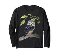 Bonito pájaro ornitológico con diseño de búho común Manga Larga