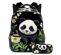 Bonito panda que se mantiene a la moda y organizado con este juego de 2 mochilas escolares para niños, niñas y adolescentes, tu mejor bolsa de viaje para libros, Multicolor#02, B:29.4x20x40cm\