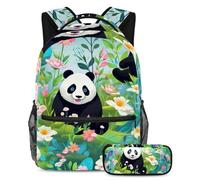 Bonito panda que se mantiene a la moda y organizado con este juego de 2 mochilas escolares para niños, niñas y adolescentes, tu mejor bolsa de viaje para libros, Multicolor#05, B：29.4x20x40cm\