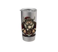 Bonito Papá Noel en vikingo busca amantes de la Navidad nórdica Vaso térmico de acero inoxidable de doble pared