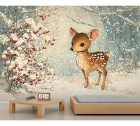 Bonito papel pintado de ciervos con diseño de niña de caza de animales del bosque, mural, escena de nieve, para sala de estar, dormitorio, sofá, fondo de TV, póster grande, 350 x 256 cm
