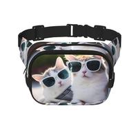 Bonito par de riñoneras de moda con patrón de gatos, unisex, bolsa de mensajero deportiva de viaje, color negro, talla única