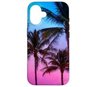 Bonito paraíso Tropical de Palmeras al Atardecer, púrpura, Rosa y Azul Carcasa para iPhone 16