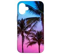 Bonito paraíso Tropical de Palmeras al Atardecer, púrpura, Rosa y Azul Carcasa para iPhone 16 Plus