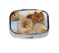 Bonito pastillero con estampado de pomerania, 2 compartimentos, organizador portátil