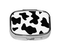 Bonito pastillero con estampado de vaca de granja en blanco y negro, 2 compartimentos, organizador portátil