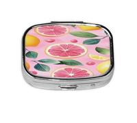 Bonito pastillero con patrón de limón, rosa y amarillo, pastillero de viaje, organizador de píldoras cuadrado pequeño para bolso y regalos de bolsillo