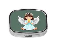 Bonito pastillero cuadrado con diseño de impresión completa, estuche de viaje de metal portátil para vitaminas y medicamentos, 2.2 x 1.6 x 0.7 pulgadas.