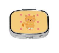 Bonito pastillero cuadrado de gatito de dibujos animados, ligero y portátil, con 2 insertos de plástico, adecuado para llevar en bolsillos o carteras.