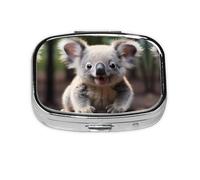 Bonito pastillero cuadrado de koala, ligero y portátil, con 2 insertos de plástico, adecuado para llevar en bolsillos o carteras.