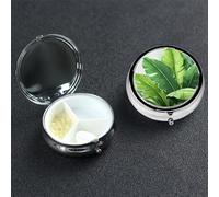 Bonito pastillero de hojas de plátano con 3 compartimentos, organizador de pastillas de metal portátil para bolsillo o bolso, caja de medicina redonda, contenedor de vitaminas