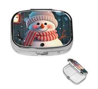 Bonito pastillero de muñeco de nieve con espejo, 2 compartimentos, decorativo, para bolso o bolsillo, organizador de píldoras cuadrado pequeño, organizador de píldoras semanal, tableta de medicina