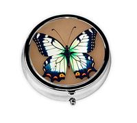Bonito pastillero redondo de mariposa, organizador redondo de 3 compartimentos, pastillero de viaje portátil para viajes.