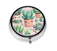 Bonito pastillero redondo para plantas suculentas, pastillero de 3 compartimentos, pastillero portátil, se puede poner en la cartera, bolsillo, ligero y cómodo