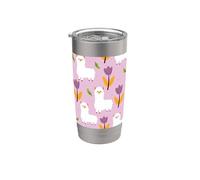 Bonito patrón de alpacas con flores moradas adorable alpaca Vaso térmico de acero inoxidable de doble pared