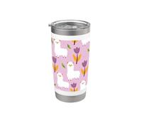 Bonito patrón de alpacas con flores moradas adorable alpaca Vaso térmico de acero inoxidable de doble pared