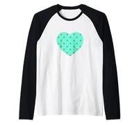 Bonito patrón de corazón rosa verde minimalista Camiseta Manga Raglan