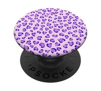 Bonito patrón de corazones de leopardo de guepardo morado para niñas y mujeres PopSockets PopGrip Adhesivo