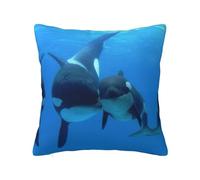Bonito patrón de tiburón, patrón de ballena asesina, funda de almohada con cremallera oculta, funda de cojín de poliéster, funda de almohada decorativa con impresión de doble cara